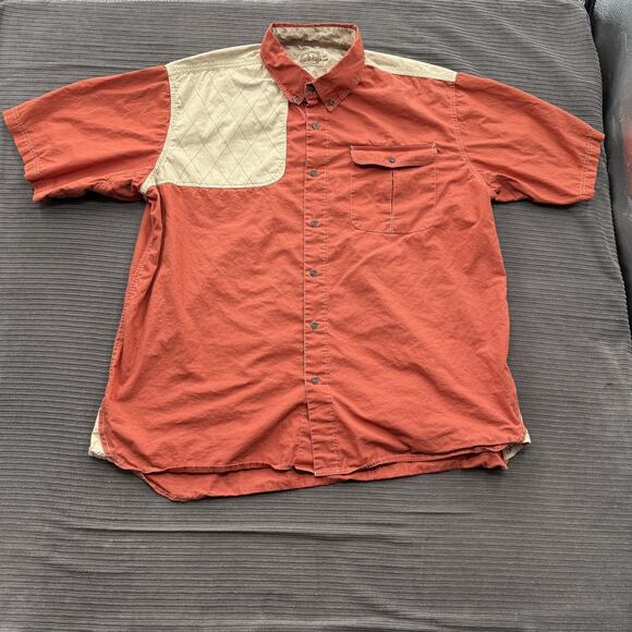 Game Guard Shirt Mens 2XL Orange Tan Button Up Short Sleeve Outdoor Hunting - Picture 1 of 9
